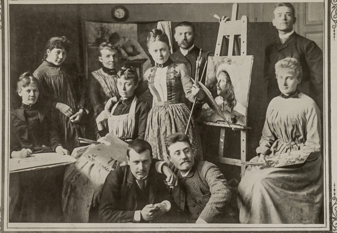 Elever i Axel Kulles målarskola 1889. Okänd fotograf