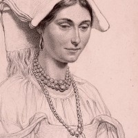 Italiensk kvinna, teckning i skissbok ca 1852. Konstakademien.